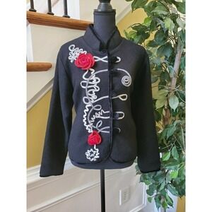 CARSON Black WOOL VELVET TRIM  JACKET Sz M